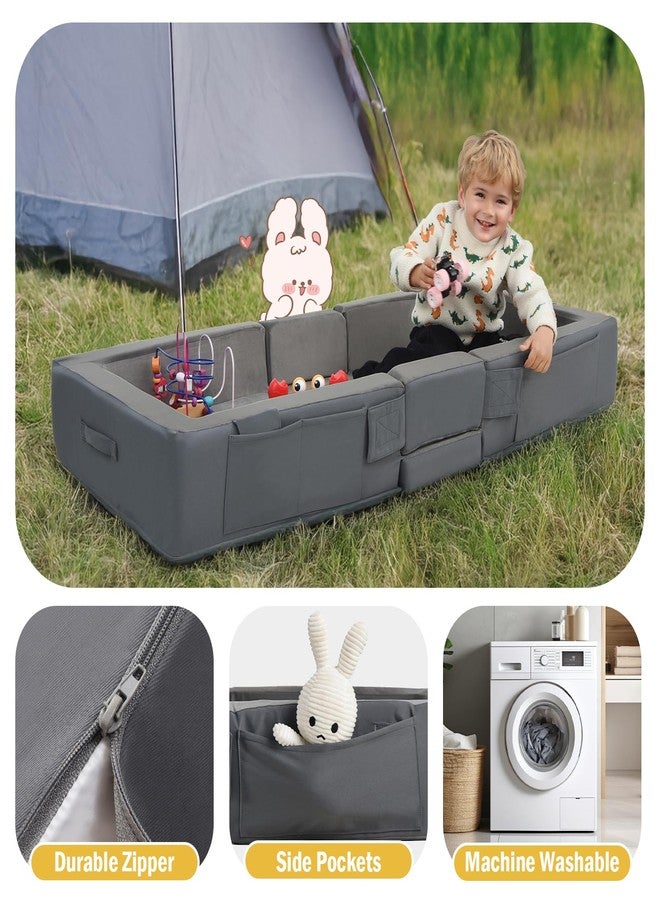 ENITYA Toddler Travel Bed – Portable Foldable Soft Foam Floor Bed for Kids 1–4yr, No Assembly, Washable Cover, Built-in Safety Rails, Compact for Travel & Home Use, Grey - Image 3
